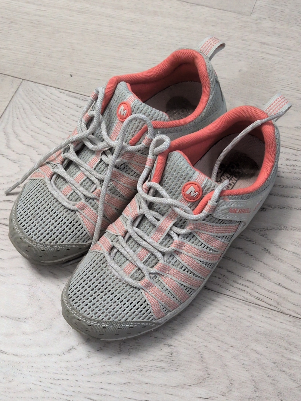 Merrell Gray and Coral Breathable Lace-Up Sneakers